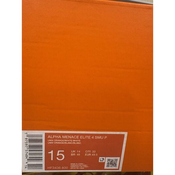 Super Rare Nike Alpha Menace Elite 4 Clemson SMU Size 15 HF3436-800 Cleats175 main image 4